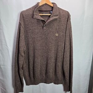 Chaps Men's Brown 1/4 Button LS Sweater Grandpacore Elbow Patches Size XL